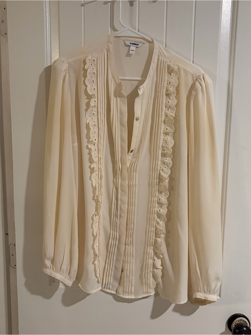 Express Ivory Lace-Trim Pleated Blouse